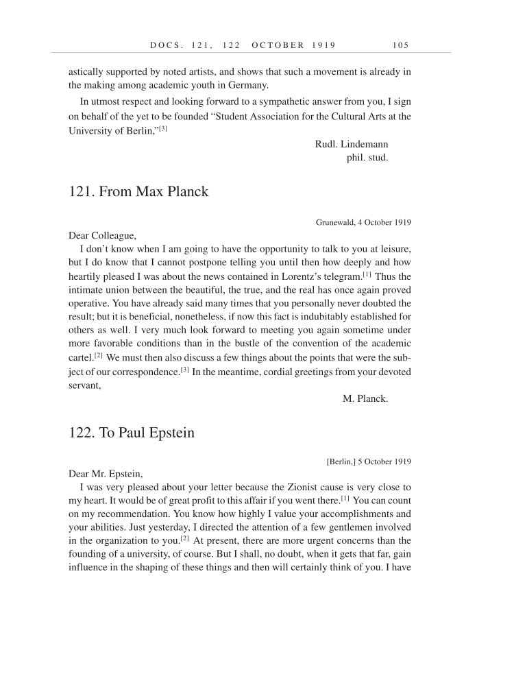 Volume 9: The Berlin Years: Correspondence, January 1919-April 1920 (English translation supplement) page 105