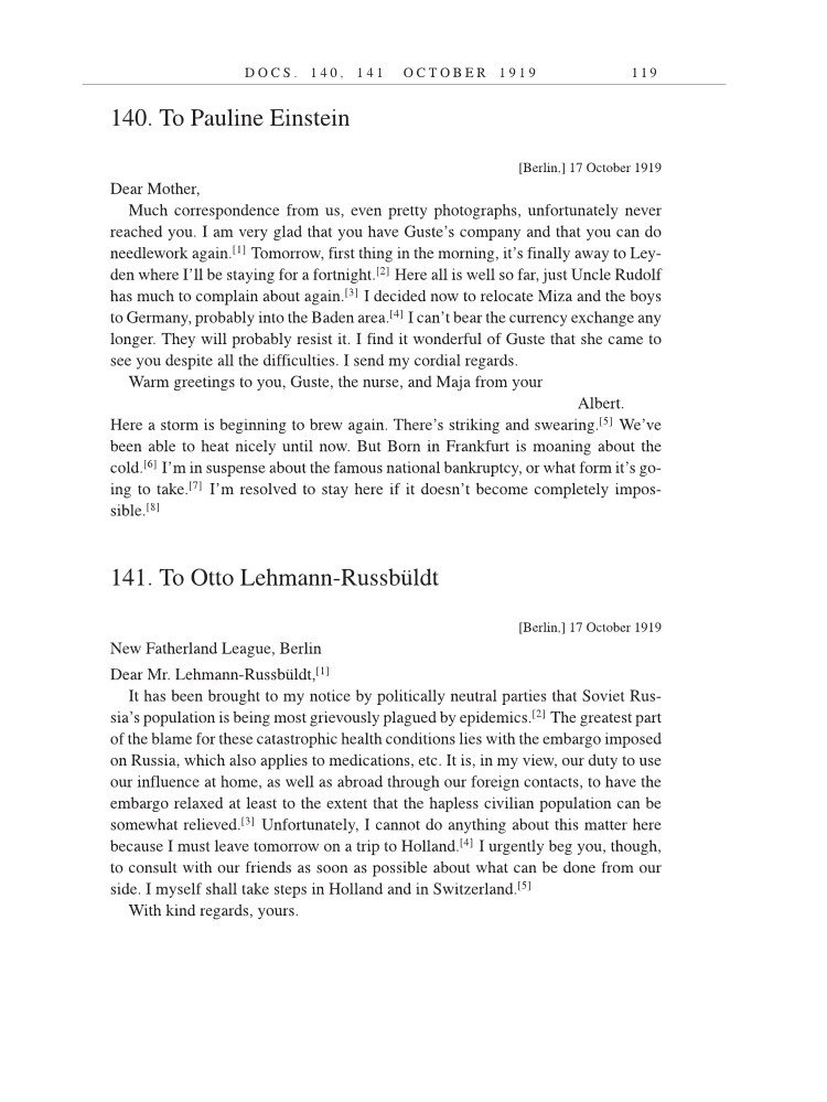 Volume 9: The Berlin Years: Correspondence, January 1919-April 1920 (English translation supplement) page 119