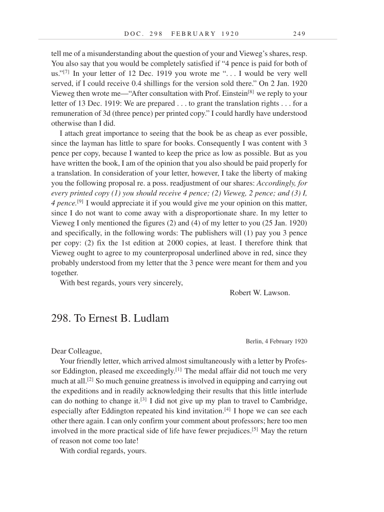 Volume 9: The Berlin Years: Correspondence, January 1919-April 1920 (English translation supplement) page 249