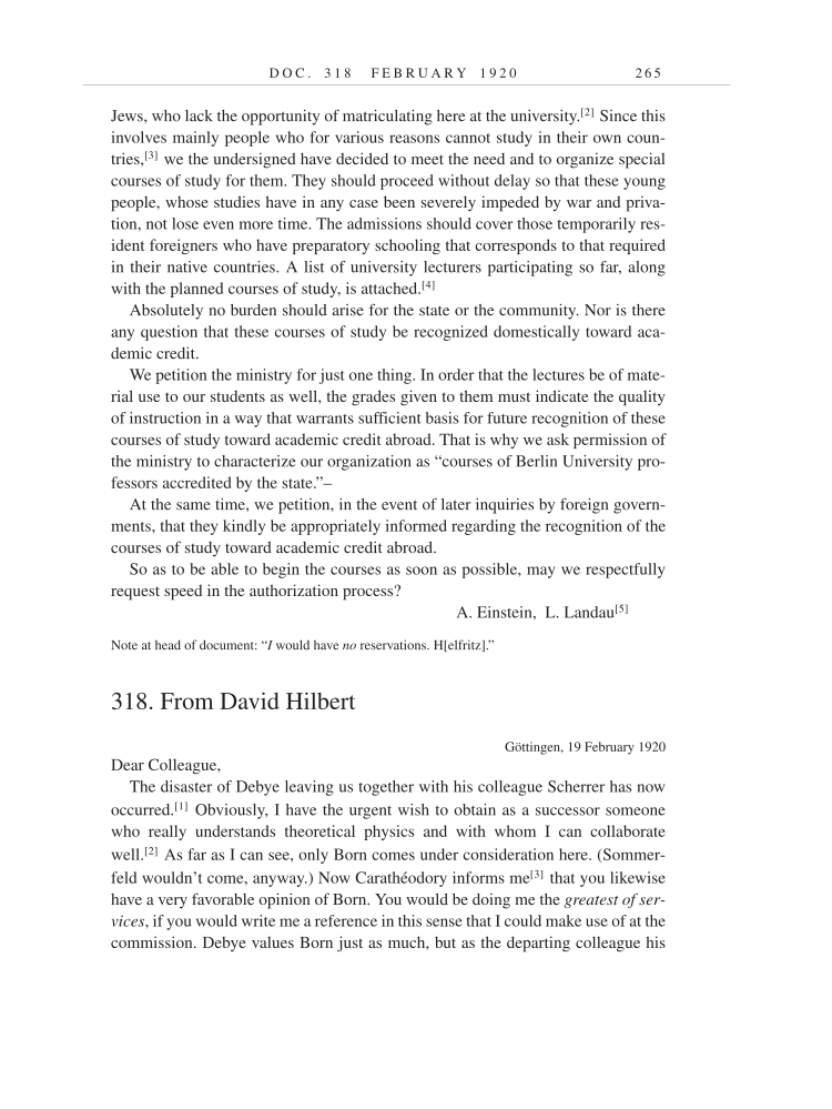 Volume 9: The Berlin Years: Correspondence, January 1919-April 1920 (English translation supplement) page 265