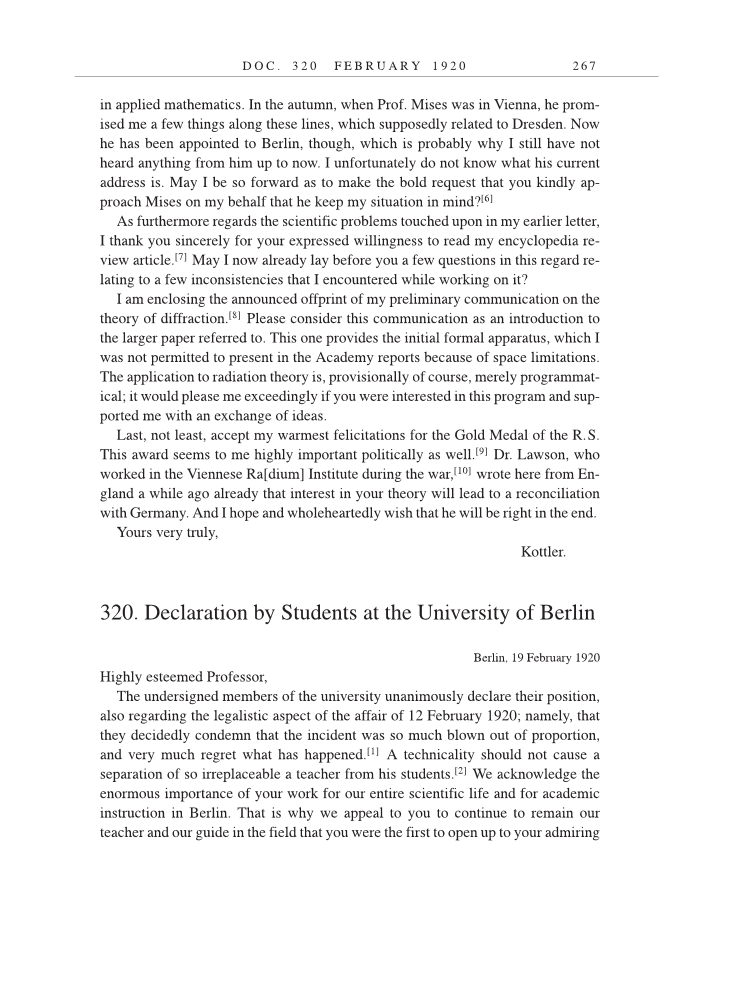 Volume 9: The Berlin Years: Correspondence, January 1919-April 1920 (English translation supplement) page 267