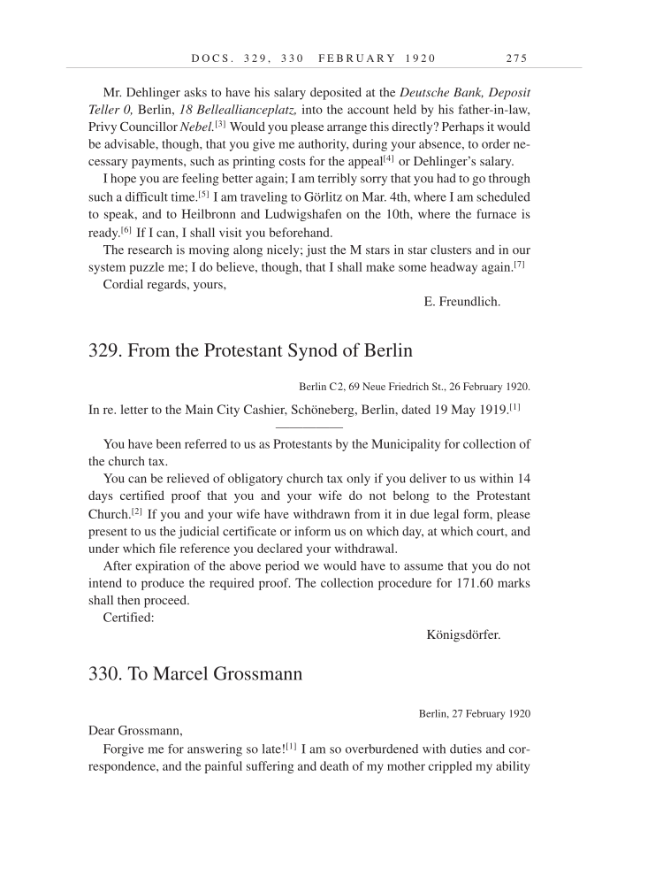 Volume 9: The Berlin Years: Correspondence, January 1919-April 1920 (English translation supplement) page 275