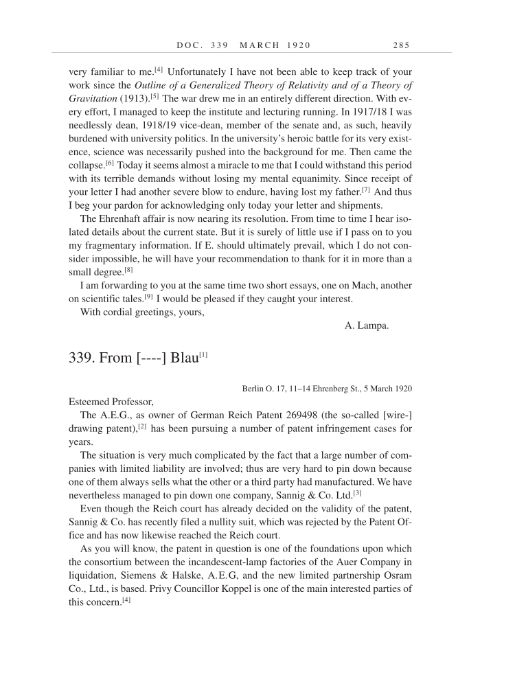 Volume 9: The Berlin Years: Correspondence, January 1919-April 1920 (English translation supplement) page 285