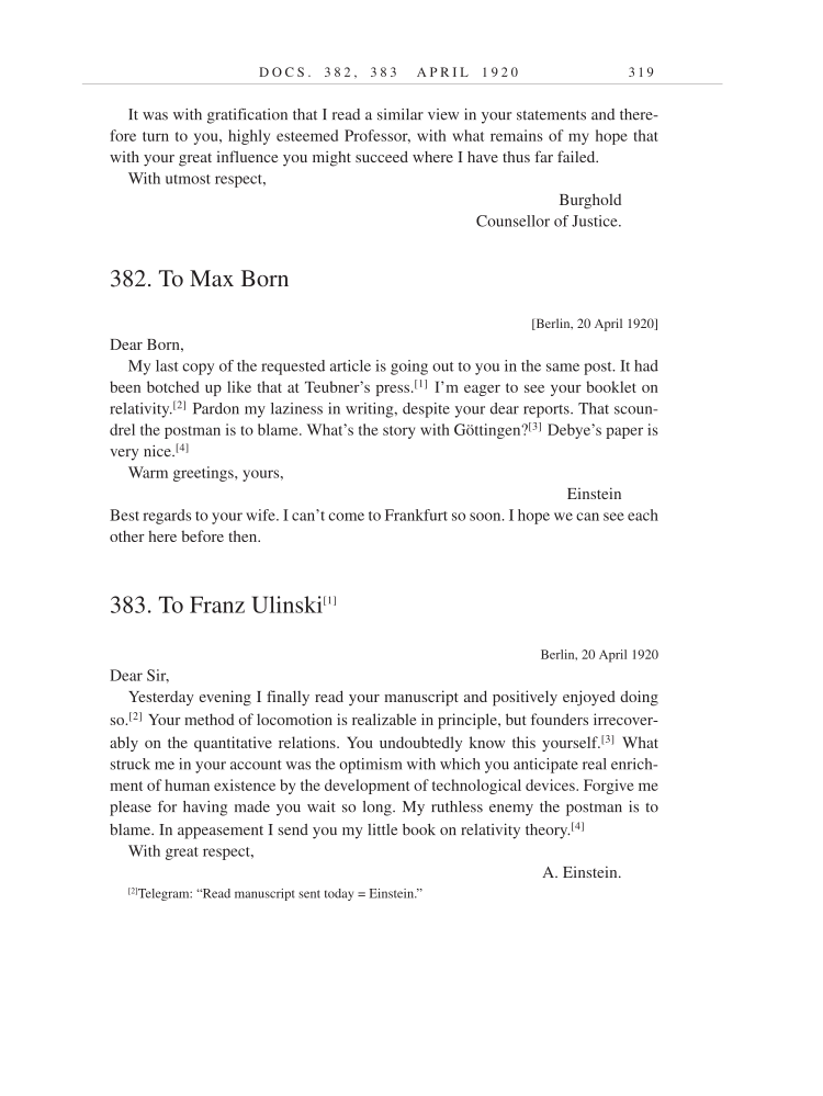 Volume 9: The Berlin Years: Correspondence, January 1919-April 1920 (English translation supplement) page 319