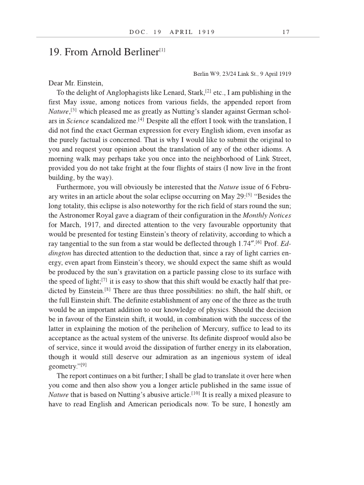 Volume 9: The Berlin Years: Correspondence, January 1919-April 1920 (English translation supplement) page 17