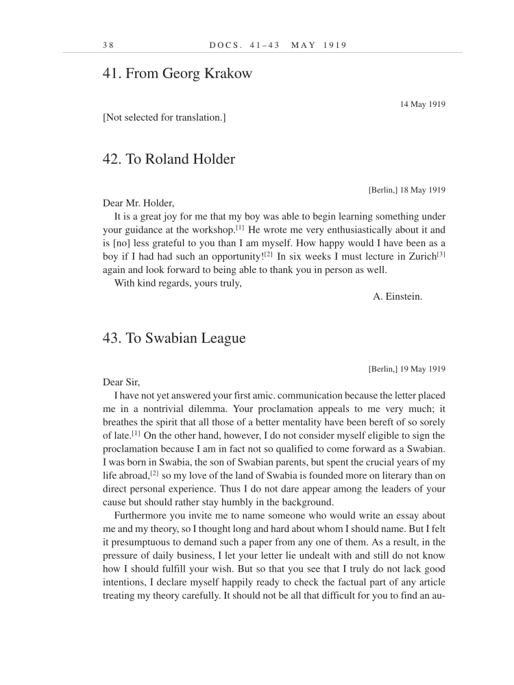 Volume 9: The Berlin Years: Correspondence, January 1919-April 1920 (English translation supplement) page 38