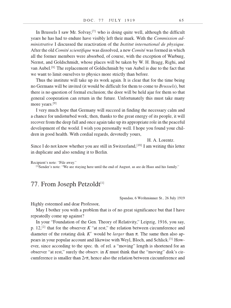 Volume 9: The Berlin Years: Correspondence, January 1919-April 1920 (English translation supplement) page 65