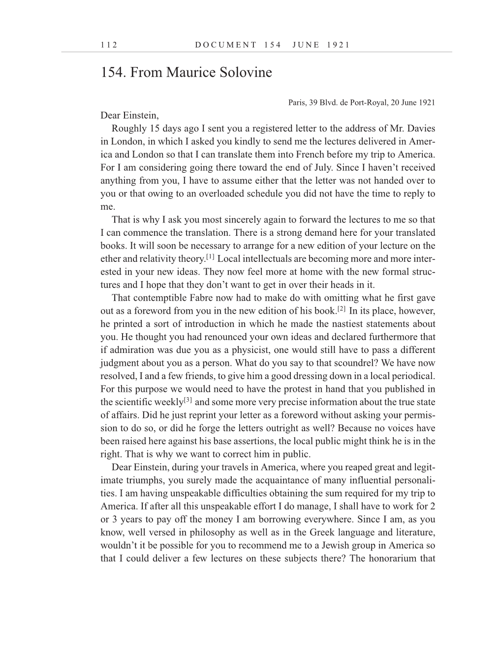 Volume 12: The Berlin Years: Correspondence, January-December 1921 (English translation supplement) page 112