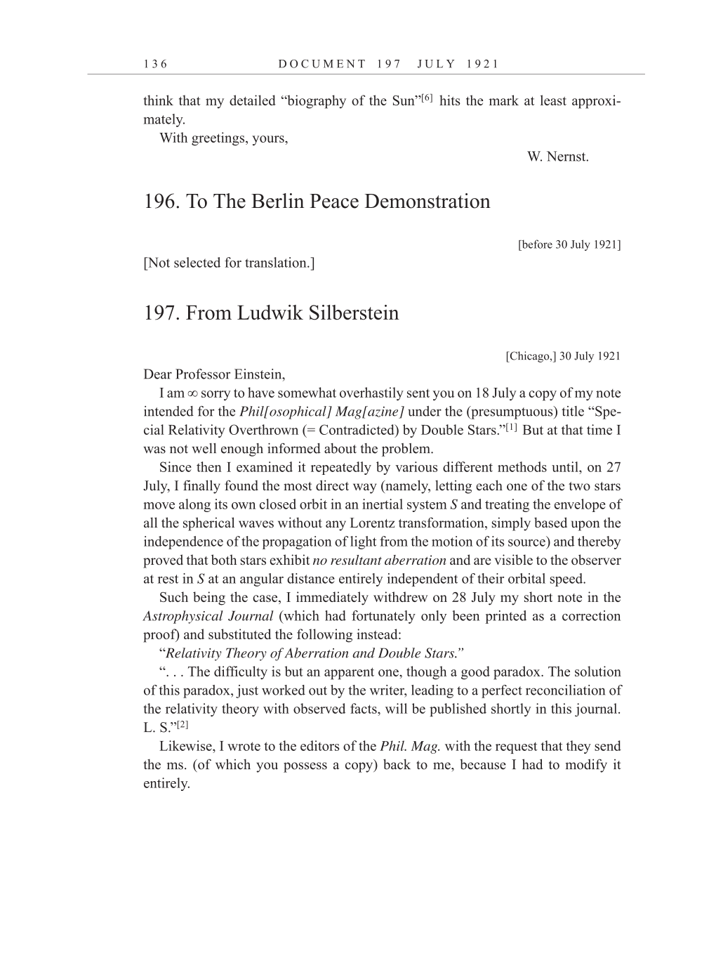 Volume 12: The Berlin Years: Correspondence, January-December 1921 (English translation supplement) page 136