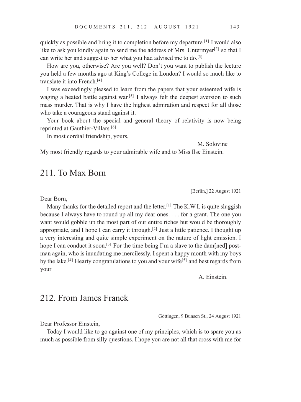Volume 12: The Berlin Years: Correspondence, January-December 1921 (English translation supplement) page 143