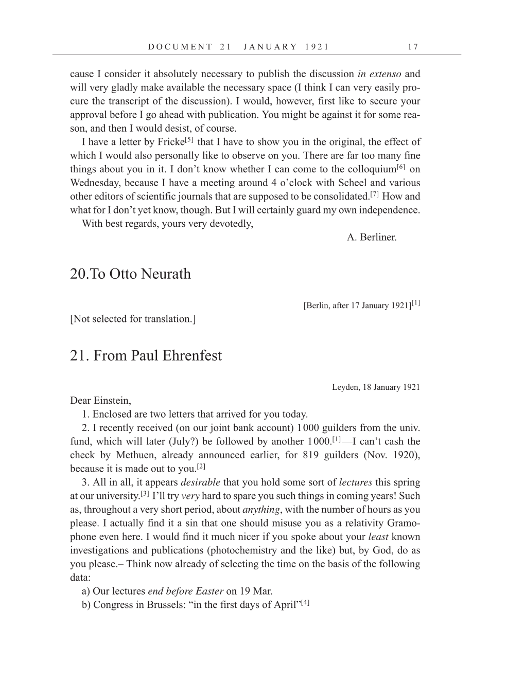 Volume 12: The Berlin Years: Correspondence, January-December 1921 (English translation supplement) page 17