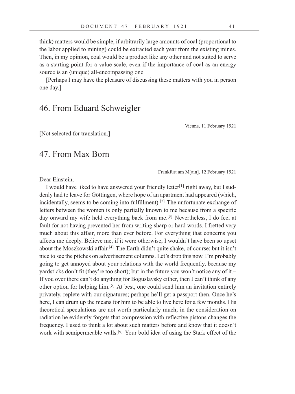 Volume 12: The Berlin Years: Correspondence, January-December 1921 (English translation supplement) page 41