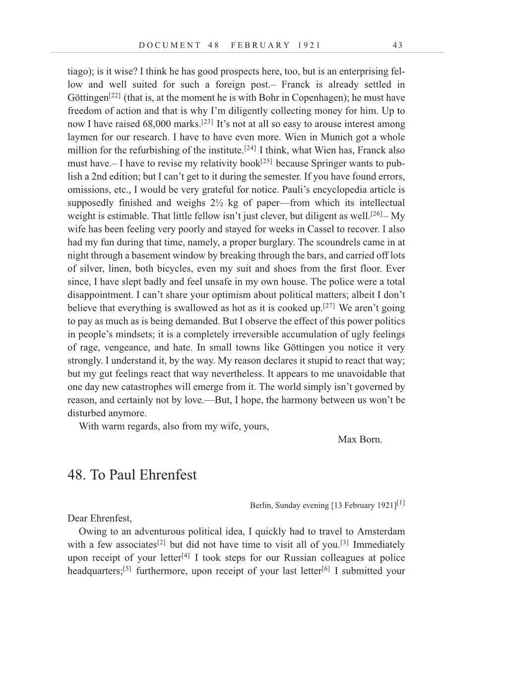 Volume 12: The Berlin Years: Correspondence, January-December 1921 (English translation supplement) page 43