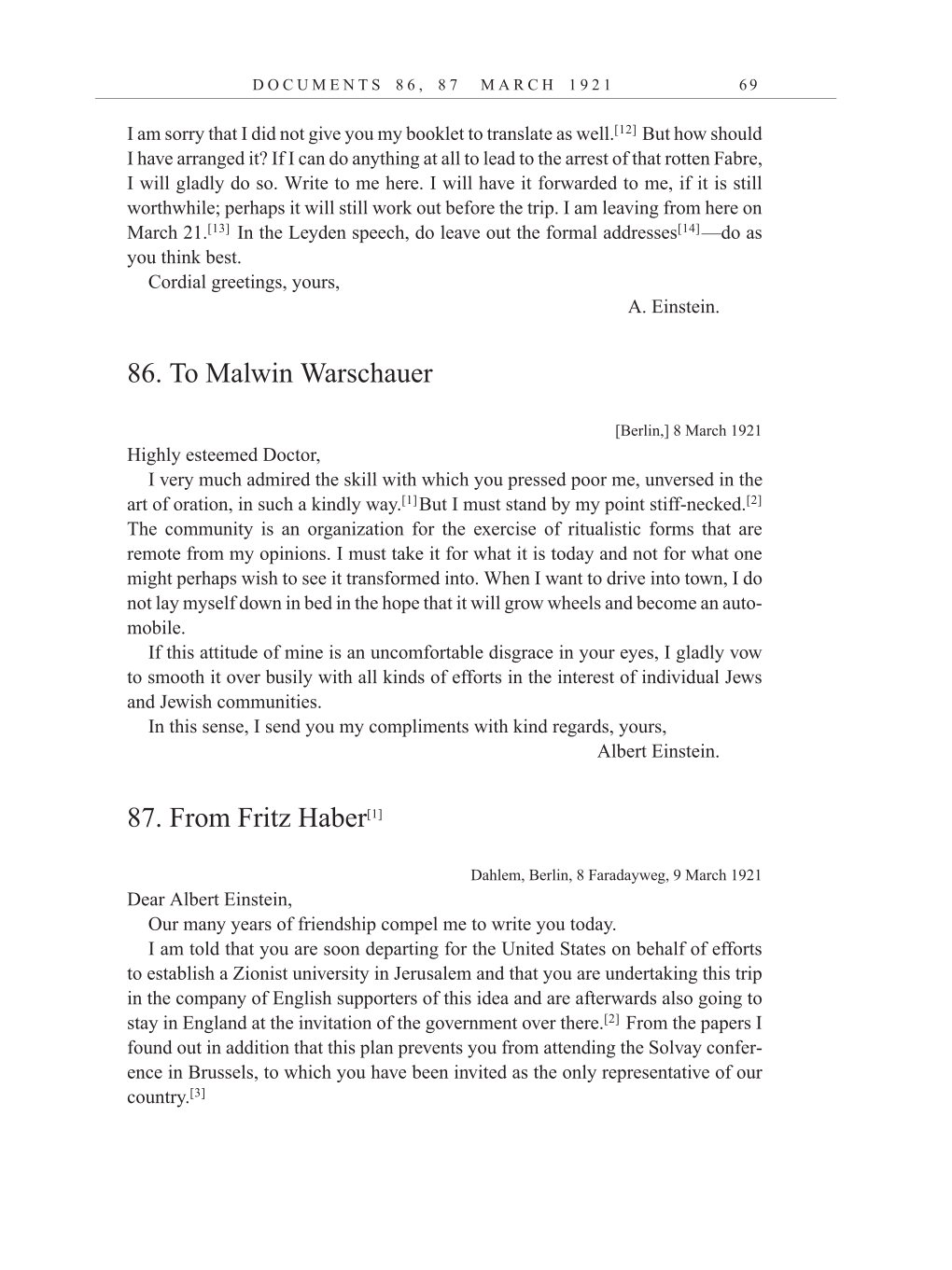 Volume 12: The Berlin Years: Correspondence, January-December 1921 (English translation supplement) page 69