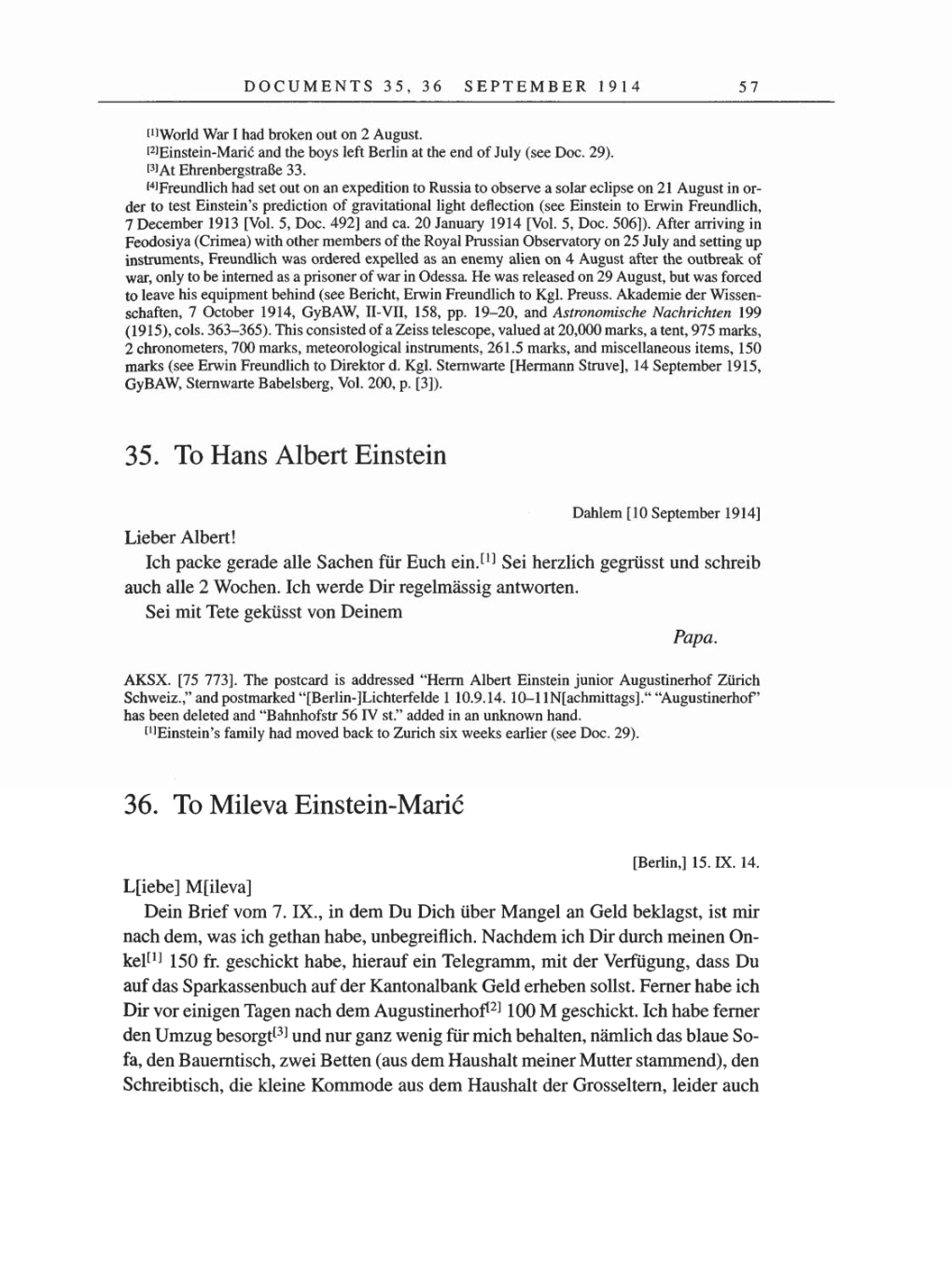 Volume 8, Part A: The Berlin Years: Correspondence 1914-1917 page 57