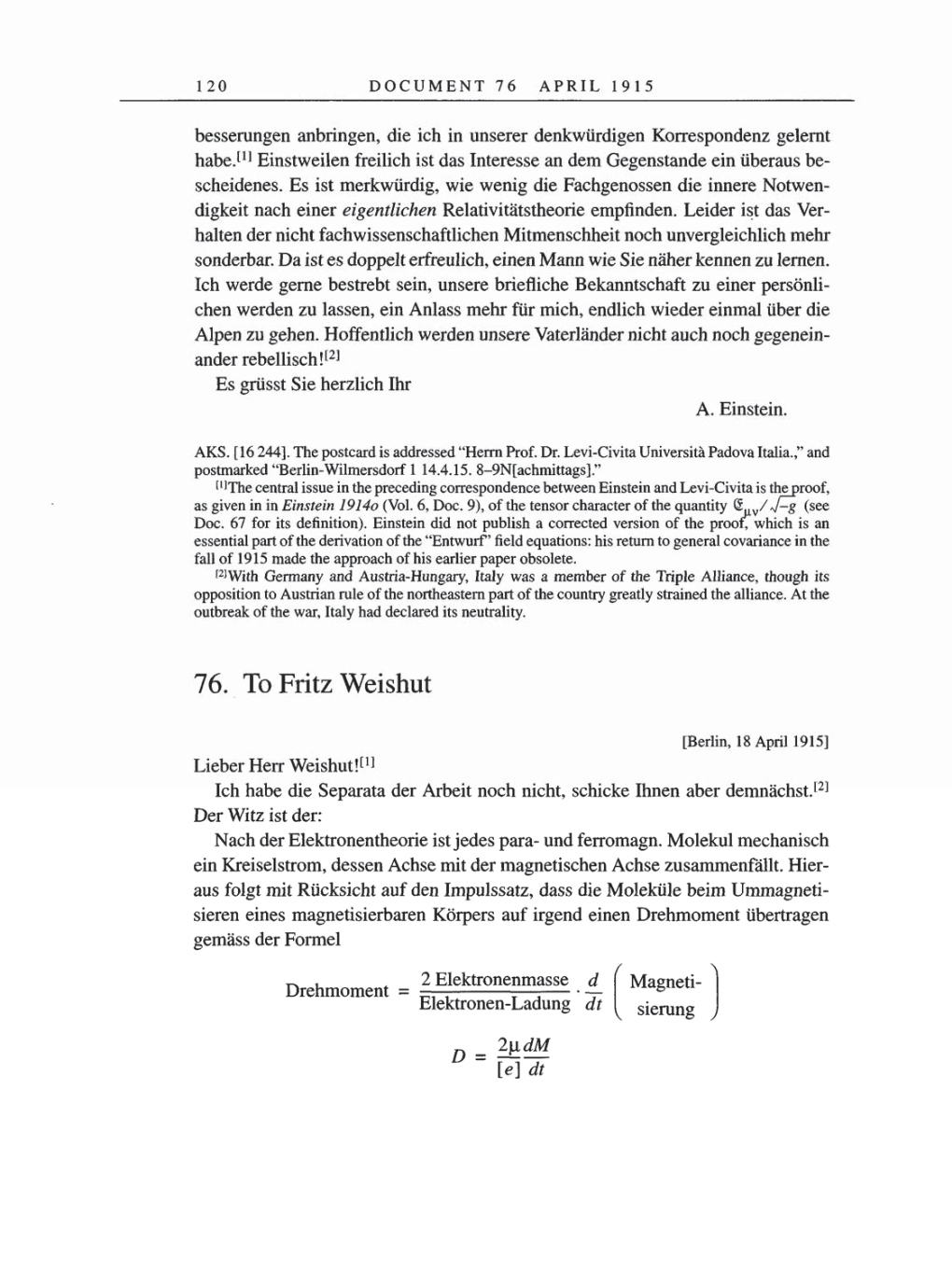 Volume 8, Part A: The Berlin Years: Correspondence 1914-1917 page 120