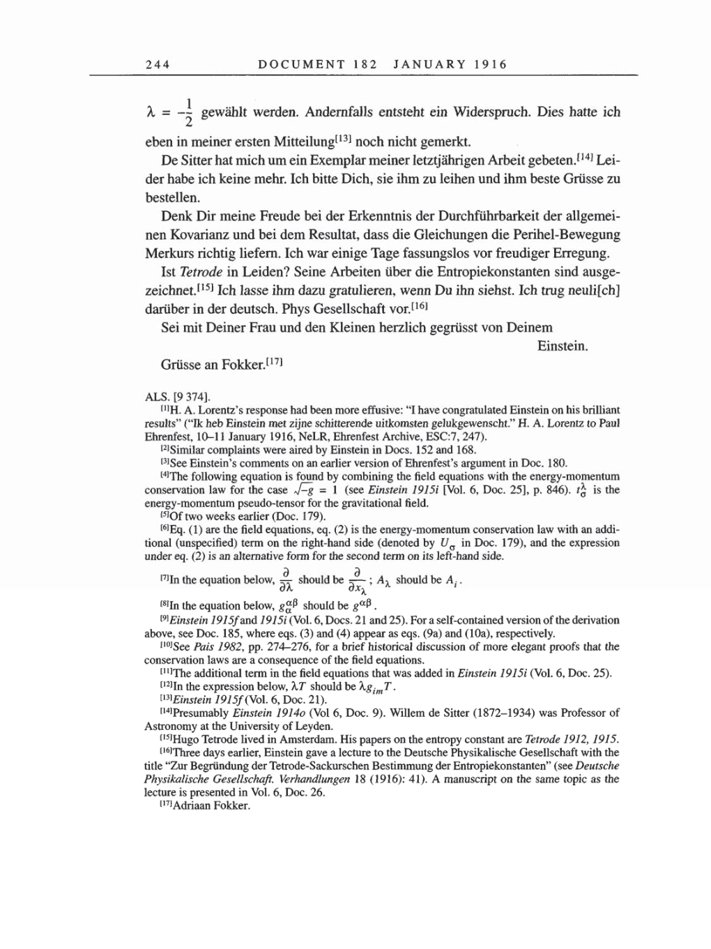 Volume 8, Part A: The Berlin Years: Correspondence 1914-1917 page 244