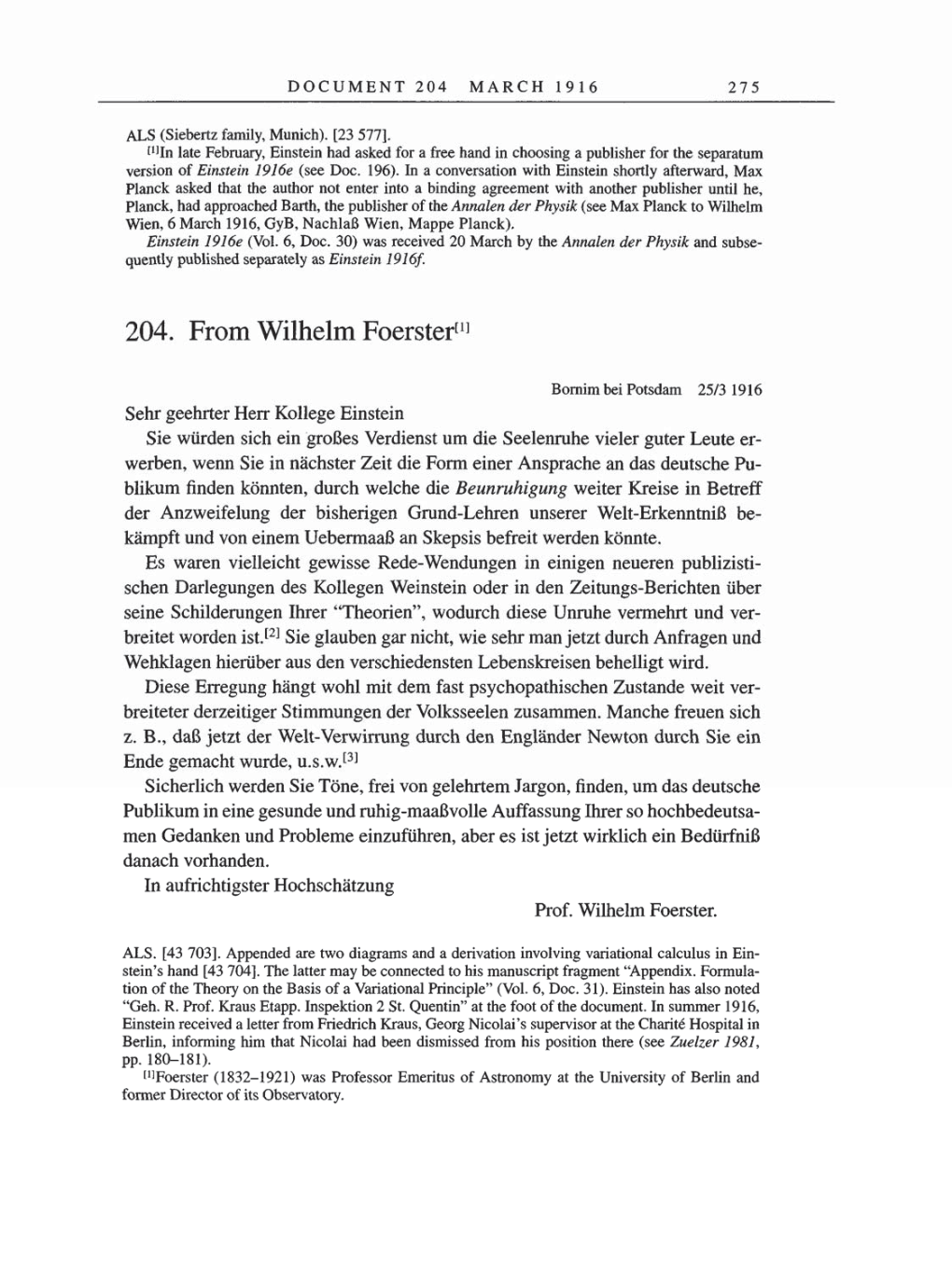 Volume 8, Part A: The Berlin Years: Correspondence 1914-1917 page 275