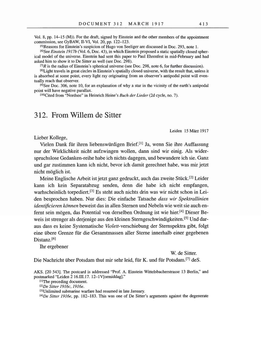 Volume 8, Part A: The Berlin Years: Correspondence 1914-1917 page 413
