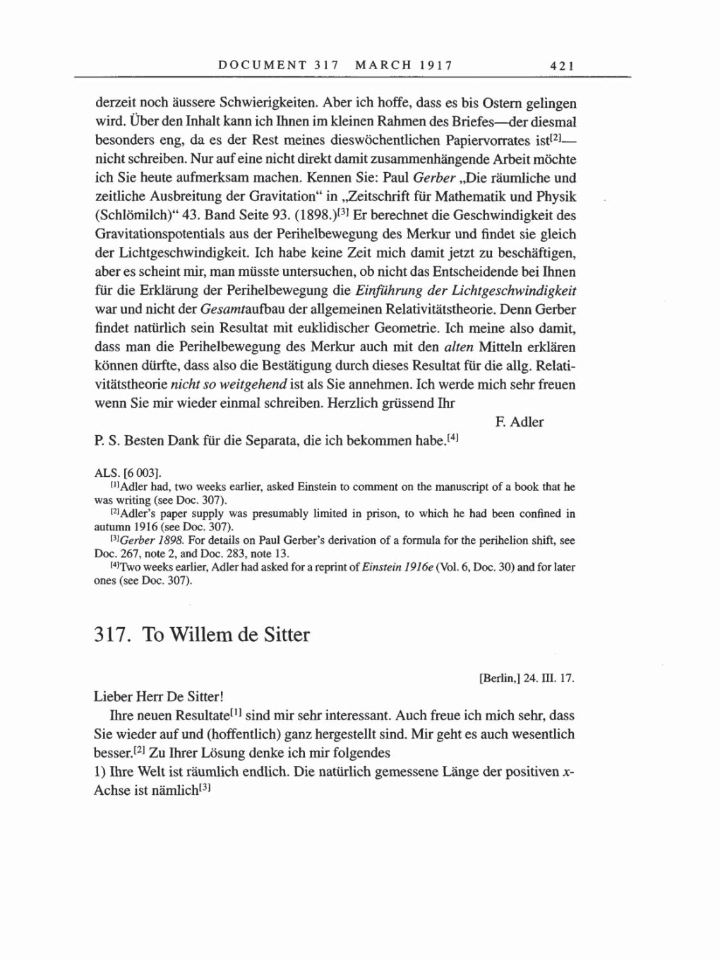 Volume 8, Part A: The Berlin Years: Correspondence 1914-1917 page 421