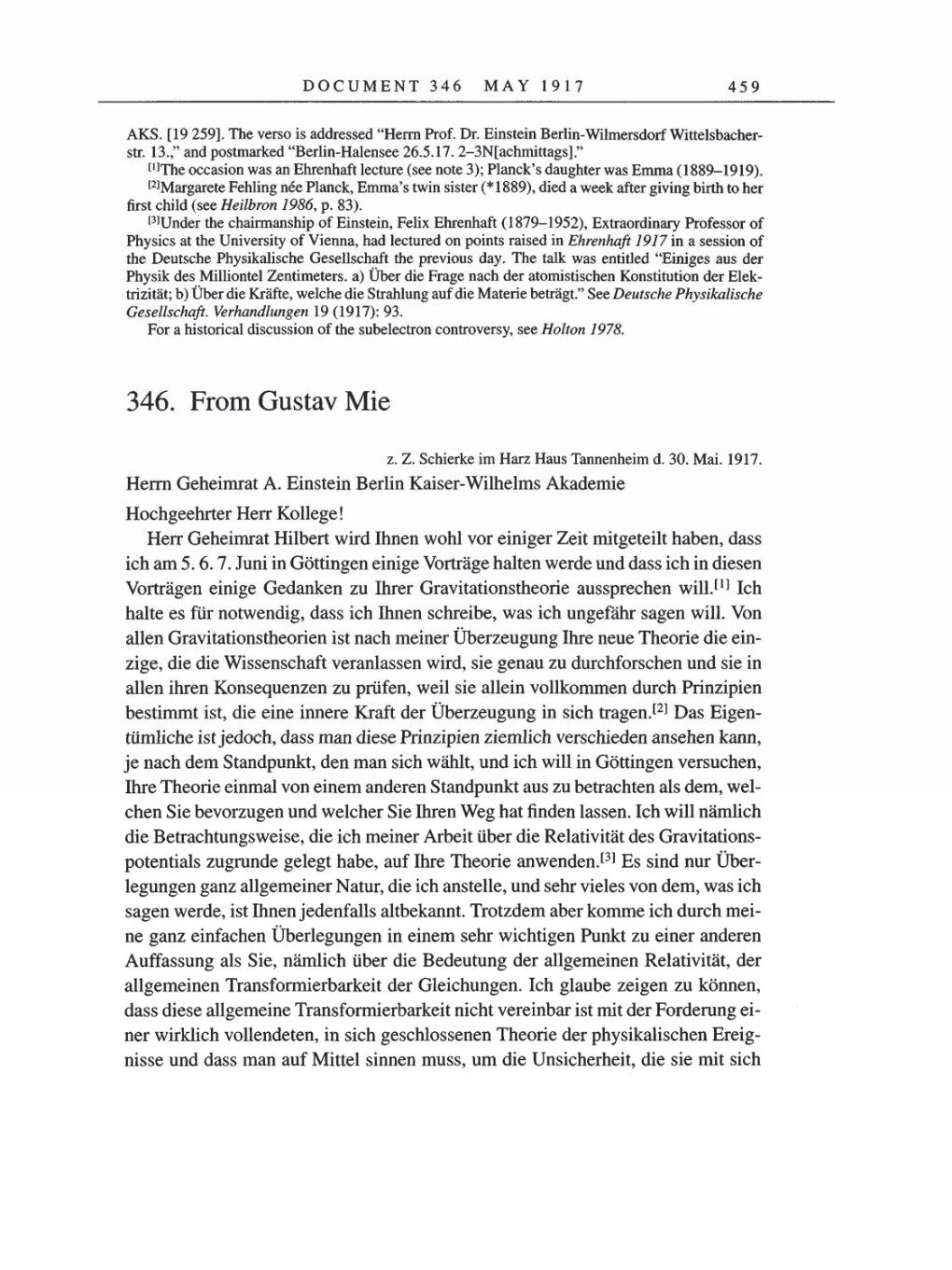 Volume 8, Part A: The Berlin Years: Correspondence 1914-1917 page 459