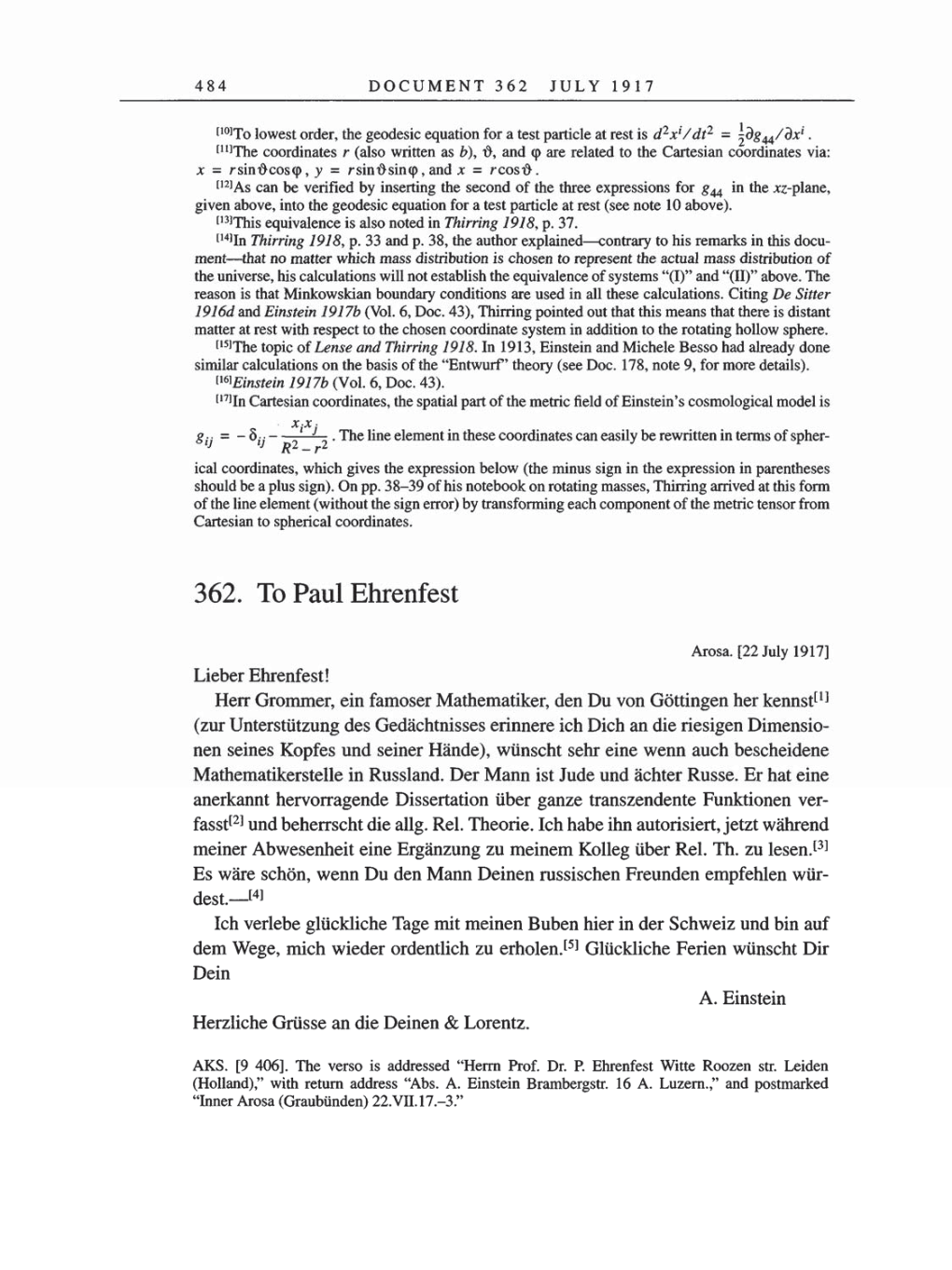 Volume 8, Part A: The Berlin Years: Correspondence 1914-1917 page 484