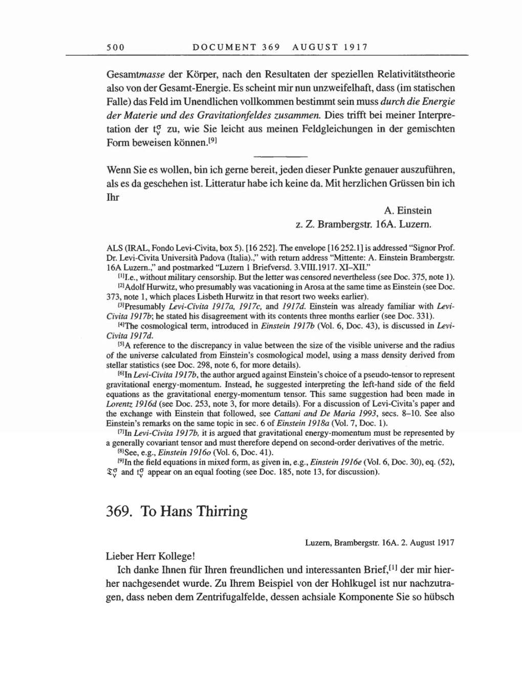 Volume 8, Part A: The Berlin Years: Correspondence 1914-1917 page 500