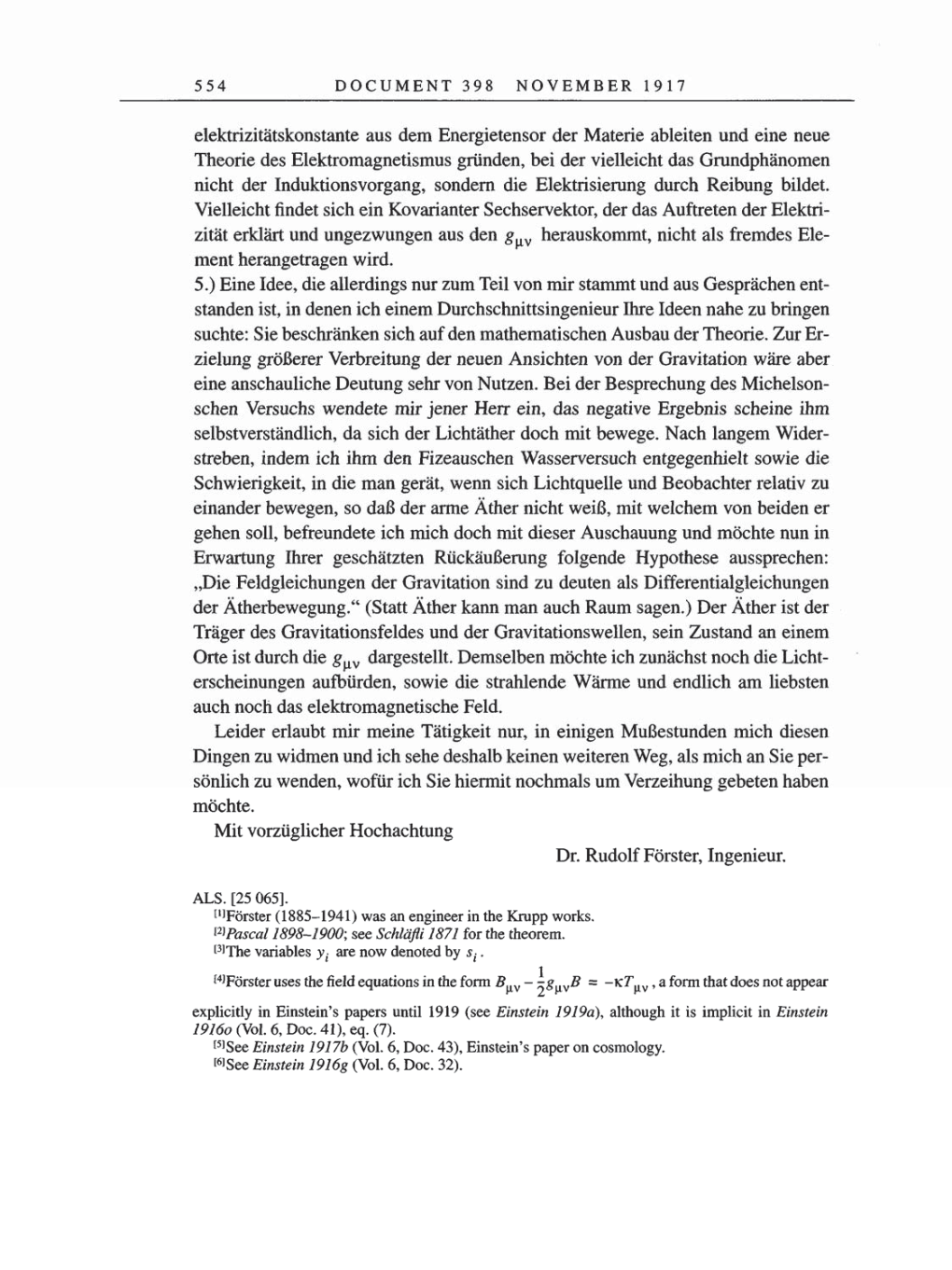 Volume 8, Part A: The Berlin Years: Correspondence 1914-1917 page 554