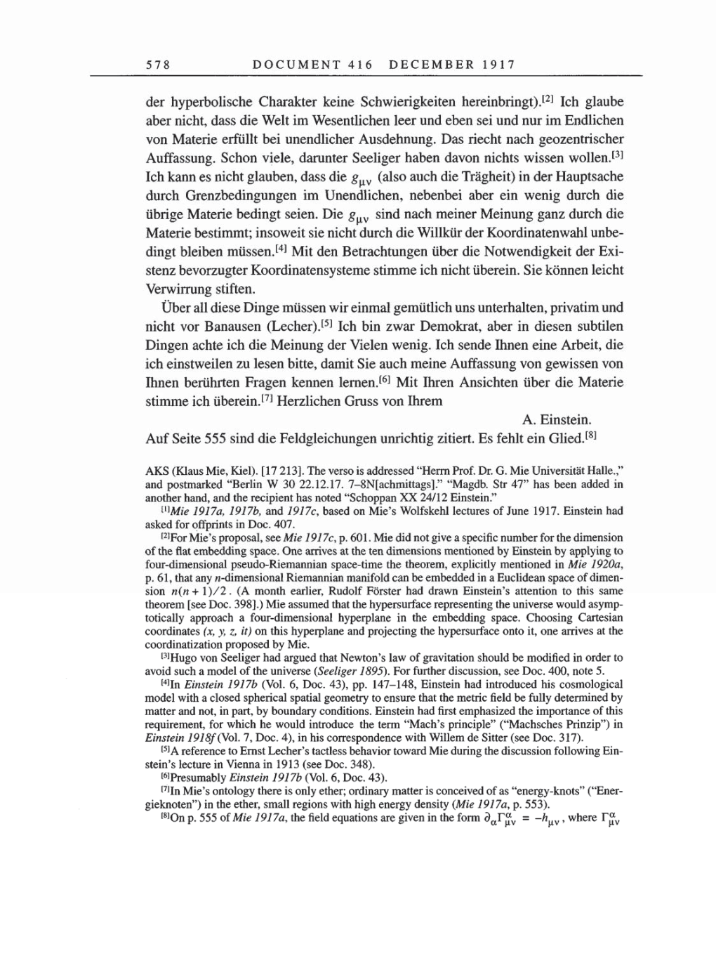 Volume 8, Part A: The Berlin Years: Correspondence 1914-1917 page 578
