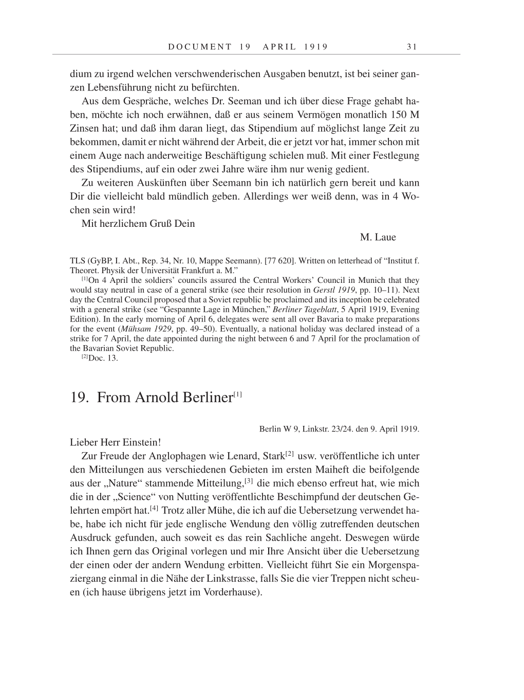 Volume 9: The Berlin Years: Correspondence January 1919-April 1920 page 31