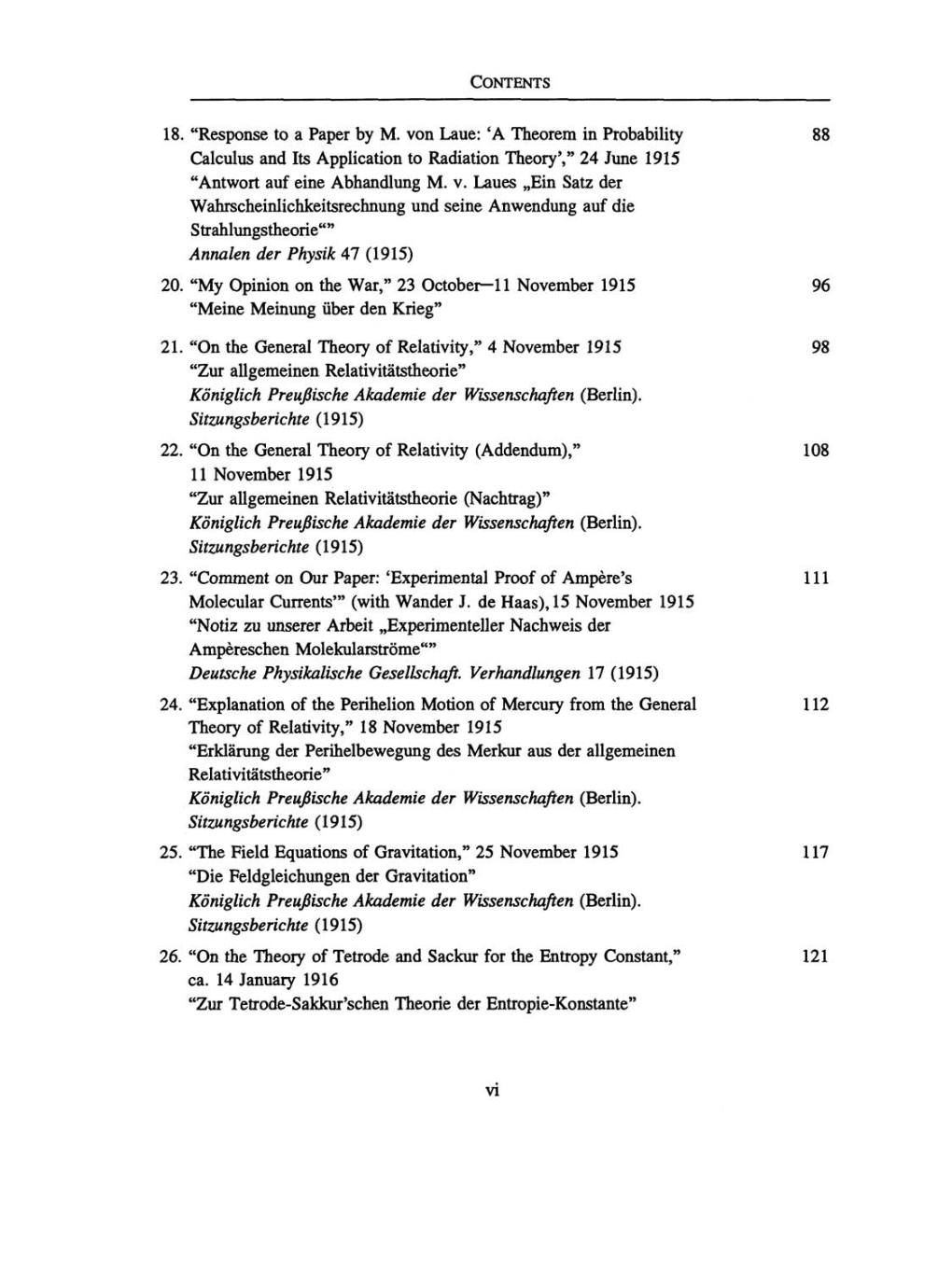 Volume 6: The Berlin Years: Writings, 1914-1917 (English translation supplement) page vi