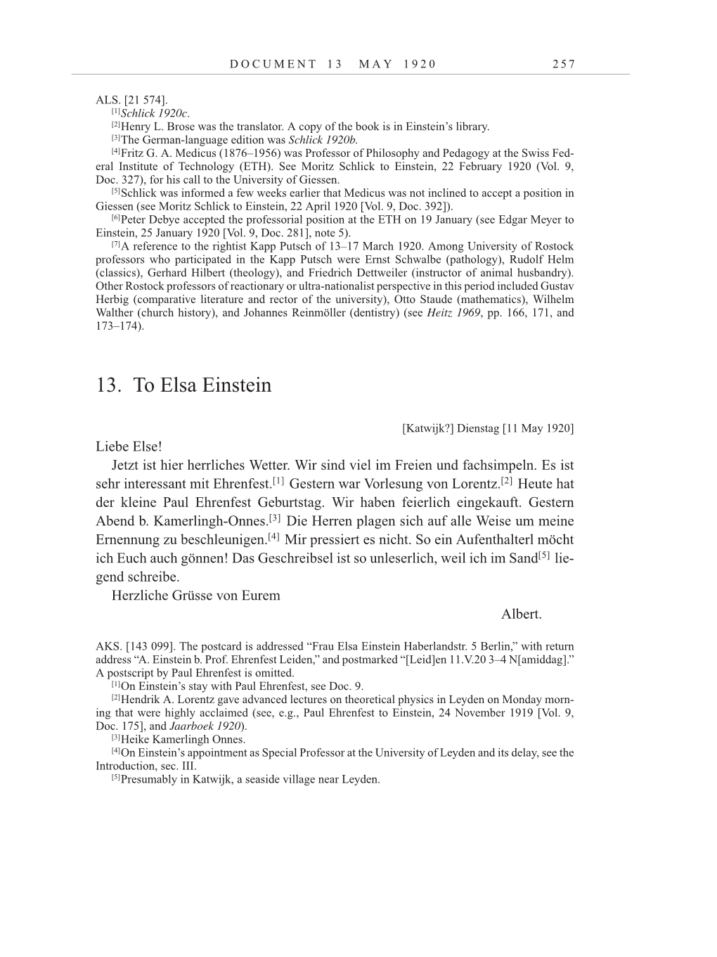 Volume 10: The Berlin Years: Correspondence May-December 1920 / Supplementary Correspondence 1909-1920 page 257