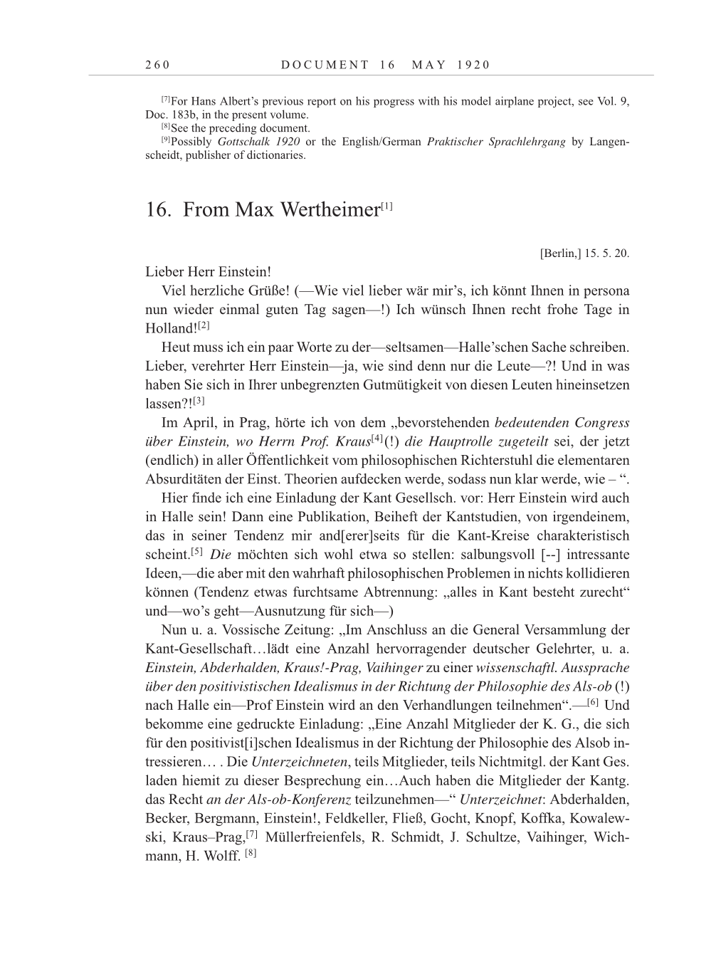 Volume 10: The Berlin Years: Correspondence May-December 1920 / Supplementary Correspondence 1909-1920 page 260