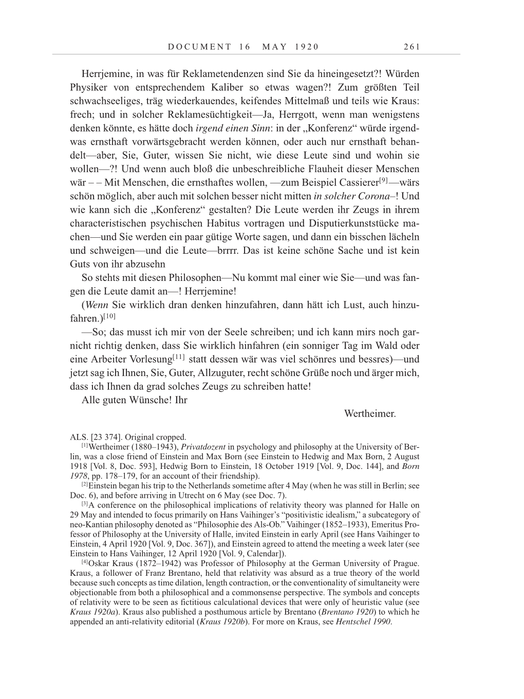 Volume 10: The Berlin Years: Correspondence May-December 1920 / Supplementary Correspondence 1909-1920 page 261