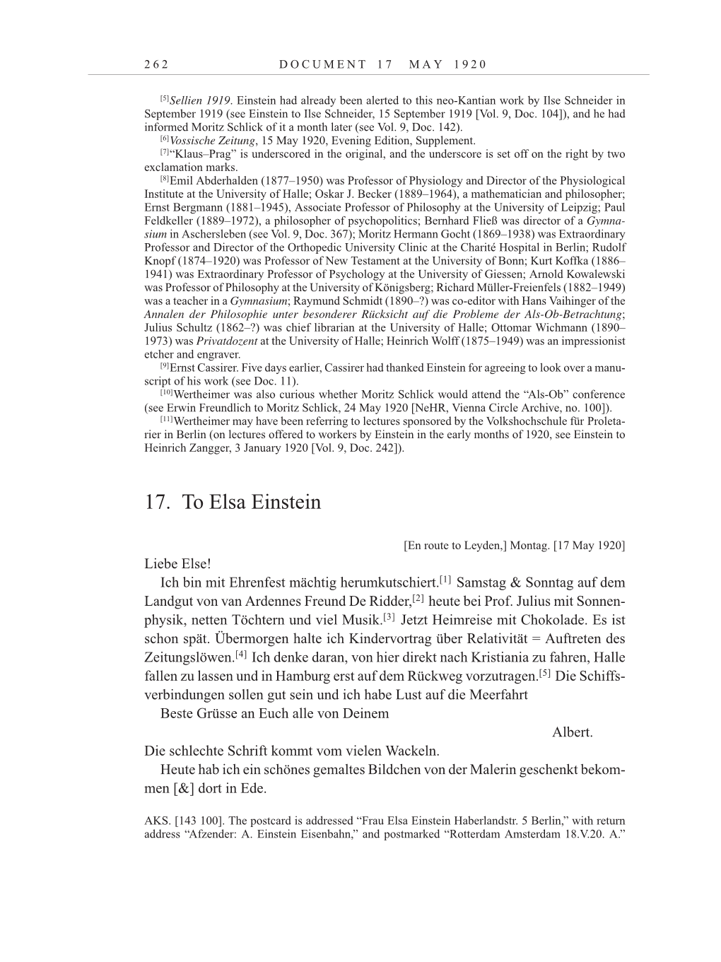 Volume 10: The Berlin Years: Correspondence May-December 1920 / Supplementary Correspondence 1909-1920 page 262