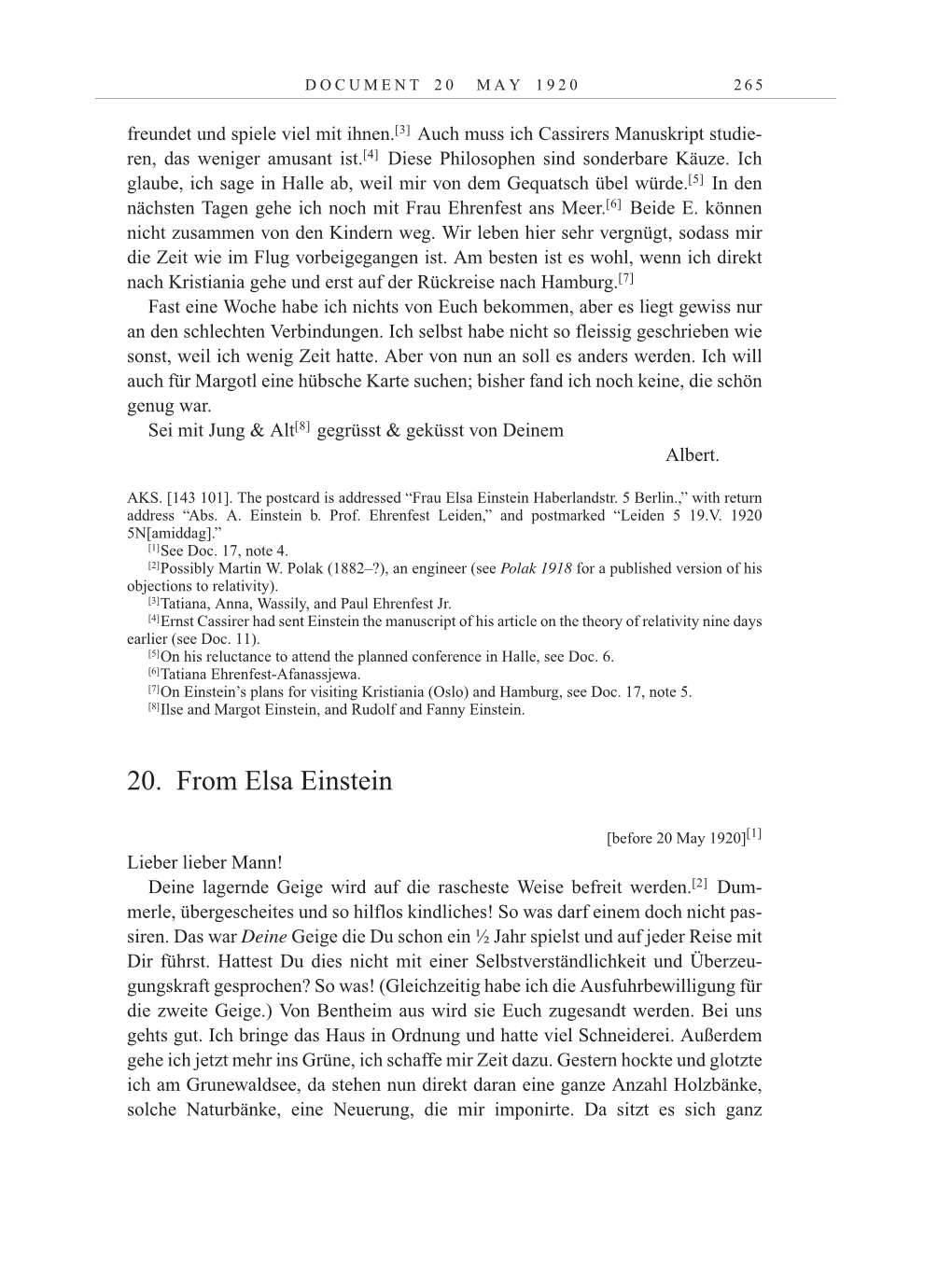 Volume 10: The Berlin Years: Correspondence May-December 1920 / Supplementary Correspondence 1909-1920 page 265