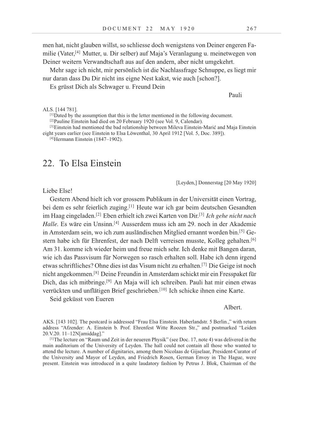 Volume 10: The Berlin Years: Correspondence May-December 1920 / Supplementary Correspondence 1909-1920 page 267