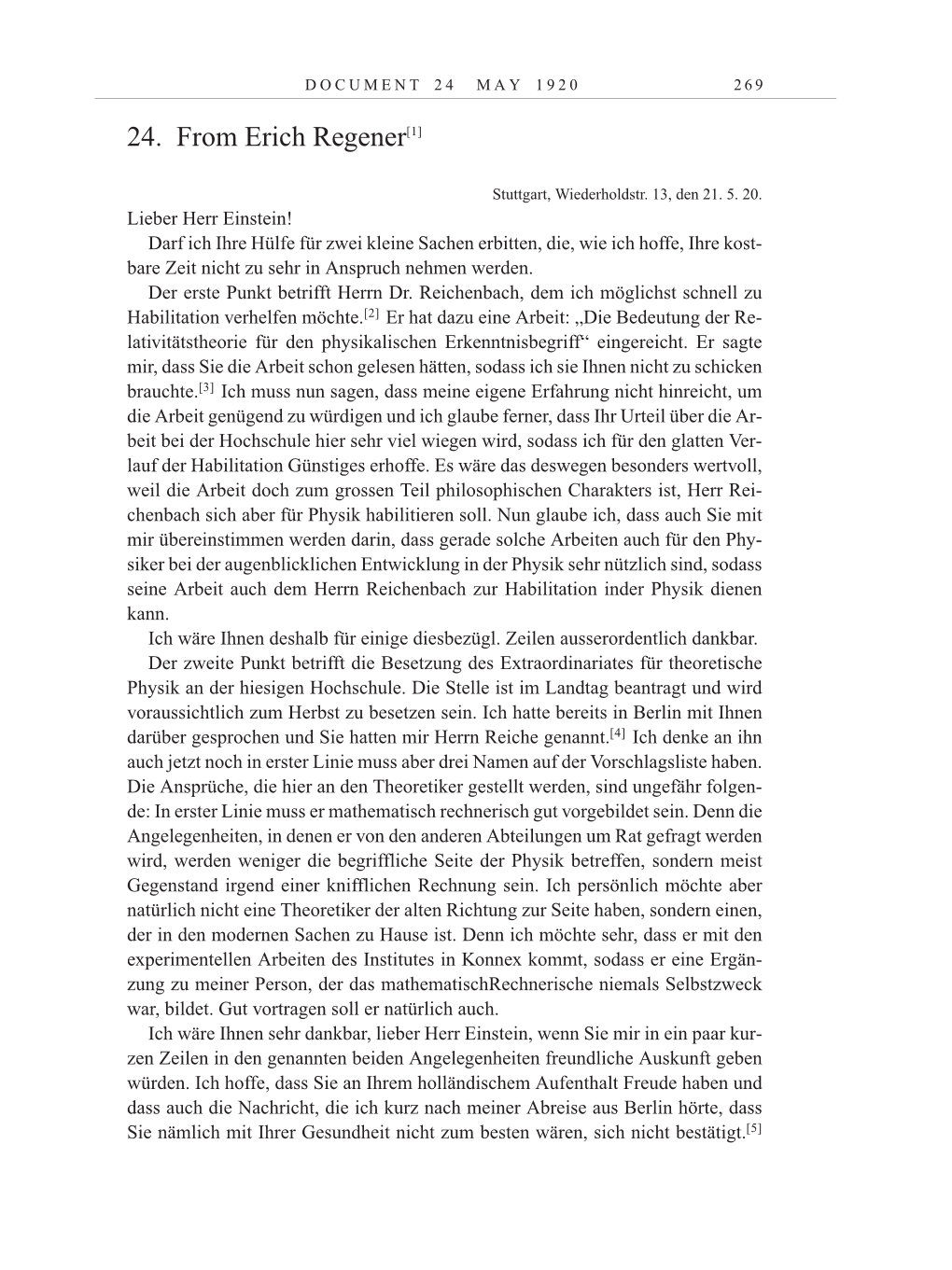 Volume 10: The Berlin Years: Correspondence May-December 1920 / Supplementary Correspondence 1909-1920 page 269