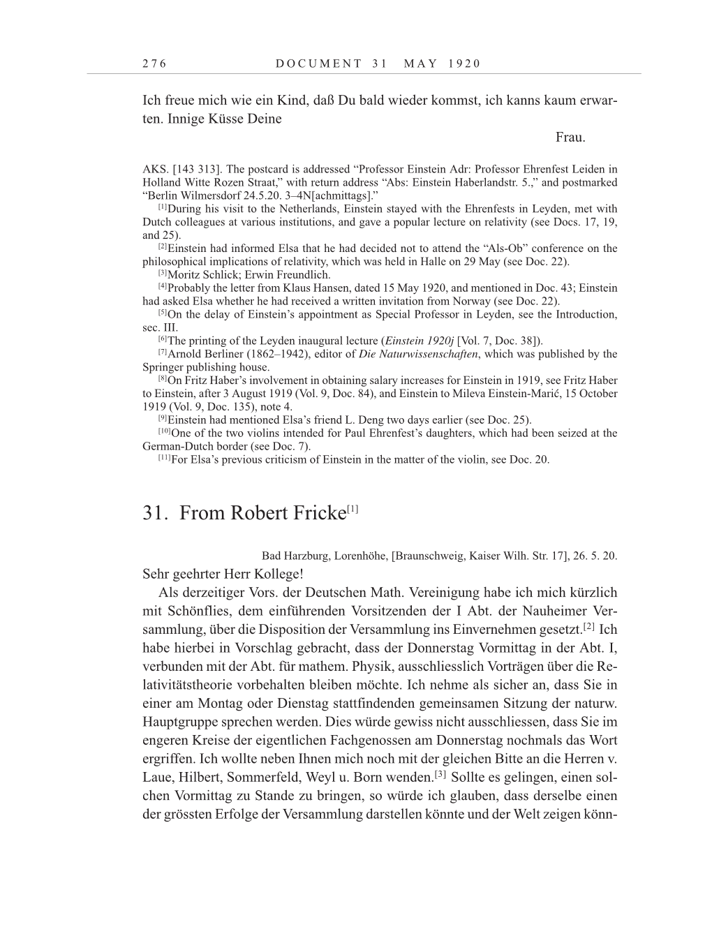 Volume 10: The Berlin Years: Correspondence May-December 1920 / Supplementary Correspondence 1909-1920 page 276