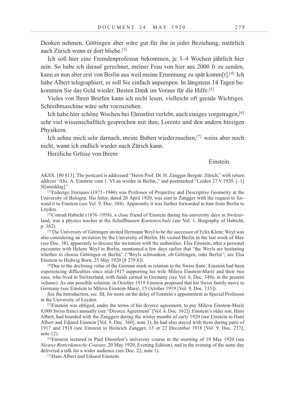 Volume 10: The Berlin Years: Correspondence May-December 1920 / Supplementary Correspondence 1909-1920 page 279