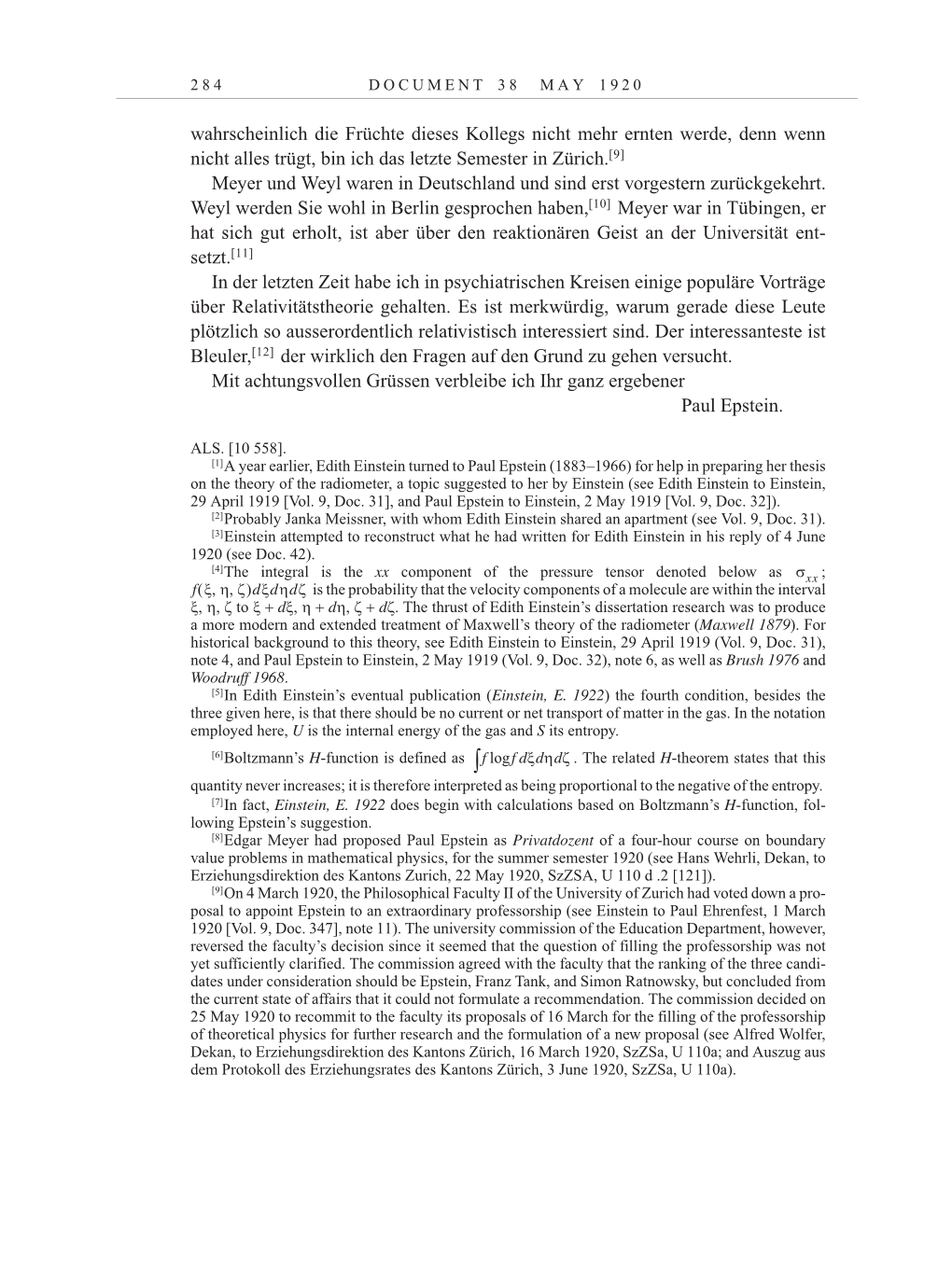 Volume 10: The Berlin Years: Correspondence May-December 1920 / Supplementary Correspondence 1909-1920 page 284