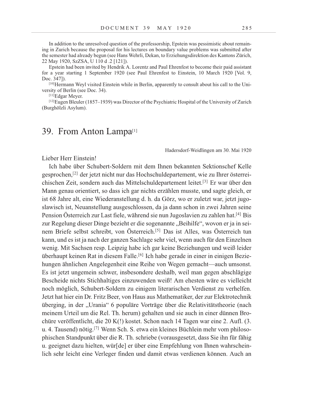Volume 10: The Berlin Years: Correspondence May-December 1920 / Supplementary Correspondence 1909-1920 page 285