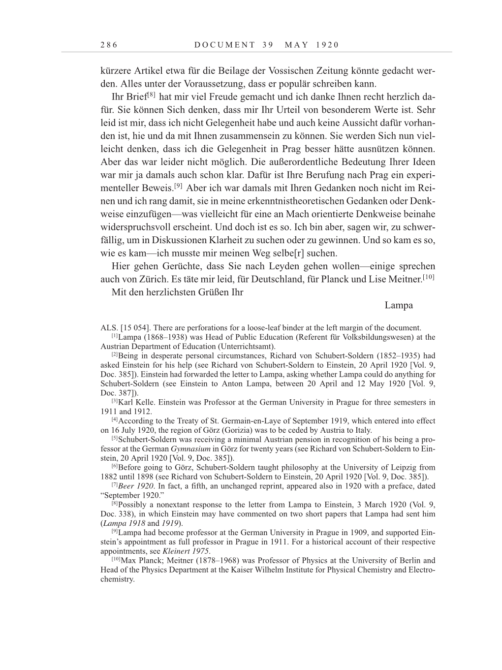Volume 10: The Berlin Years: Correspondence May-December 1920 / Supplementary Correspondence 1909-1920 page 286