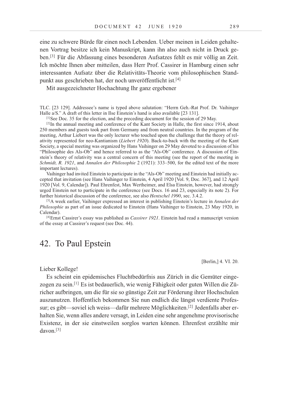 Volume 10: The Berlin Years: Correspondence May-December 1920 / Supplementary Correspondence 1909-1920 page 289