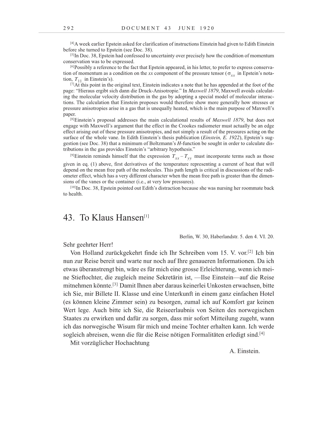 Volume 10: The Berlin Years: Correspondence May-December 1920 / Supplementary Correspondence 1909-1920 page 292