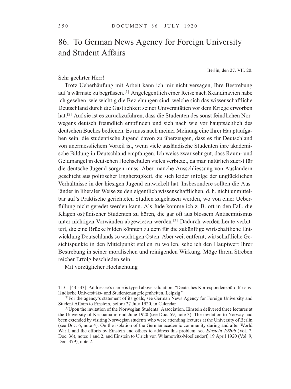 Volume 10: The Berlin Years: Correspondence May-December 1920 / Supplementary Correspondence 1909-1920 page 350