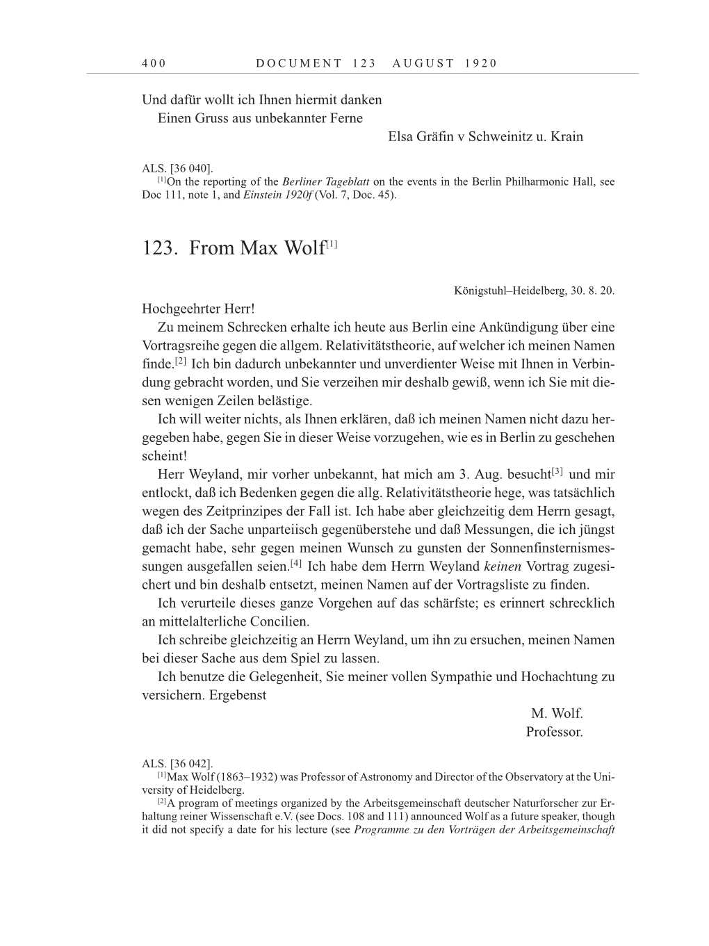 Volume 10: The Berlin Years: Correspondence May-December 1920 / Supplementary Correspondence 1909-1920 page 400