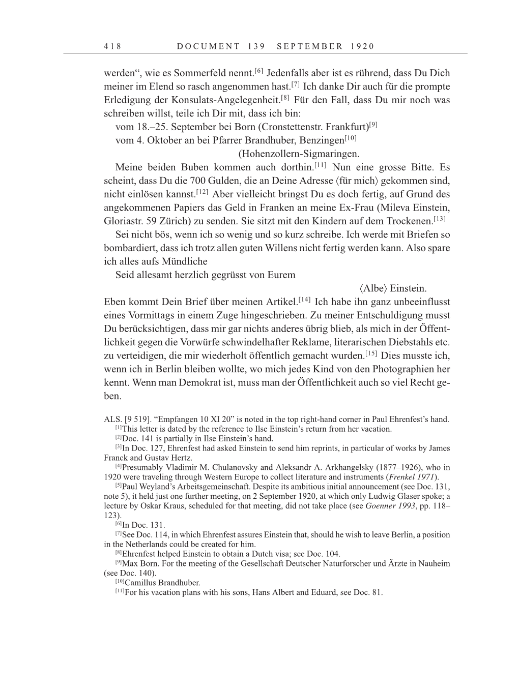 Volume 10: The Berlin Years: Correspondence May-December 1920 / Supplementary Correspondence 1909-1920 page 418