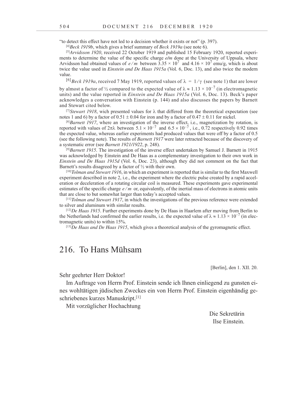 Volume 10: The Berlin Years: Correspondence May-December 1920 / Supplementary Correspondence 1909-1920 page 504