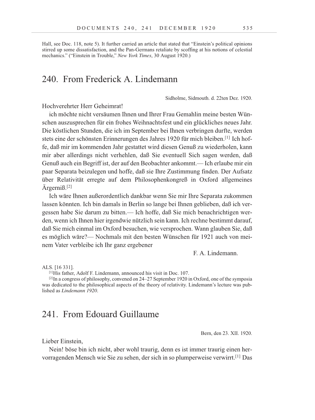 Volume 10: The Berlin Years: Correspondence May-December 1920 / Supplementary Correspondence 1909-1920 page 535